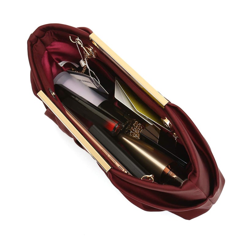 CHARMING TAILOR Clutch Evening Bag Elegant Pleated Satin Formal Handbag Simple Classy Purse for Women (Burgundy) - Image 3